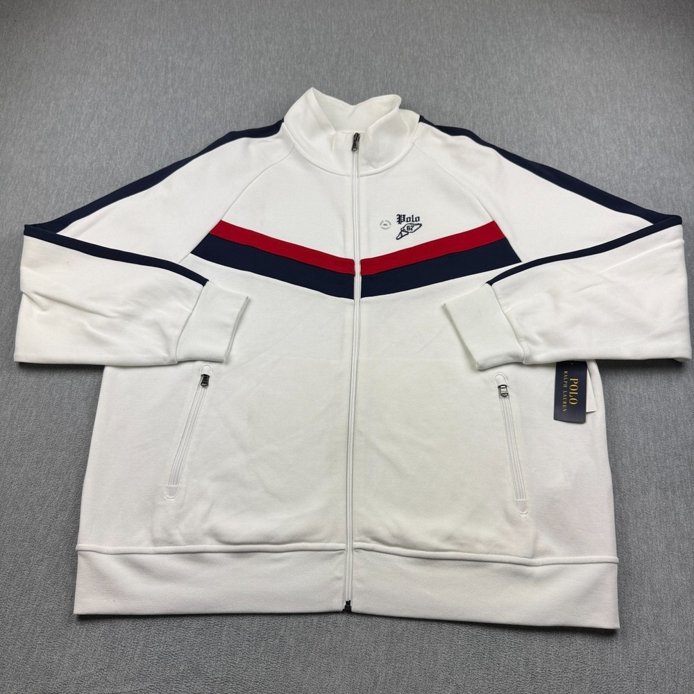 Polo Ralph Lauren Double-Knit Track Jacket Mens 2XL White Full Zip Preppy NWT